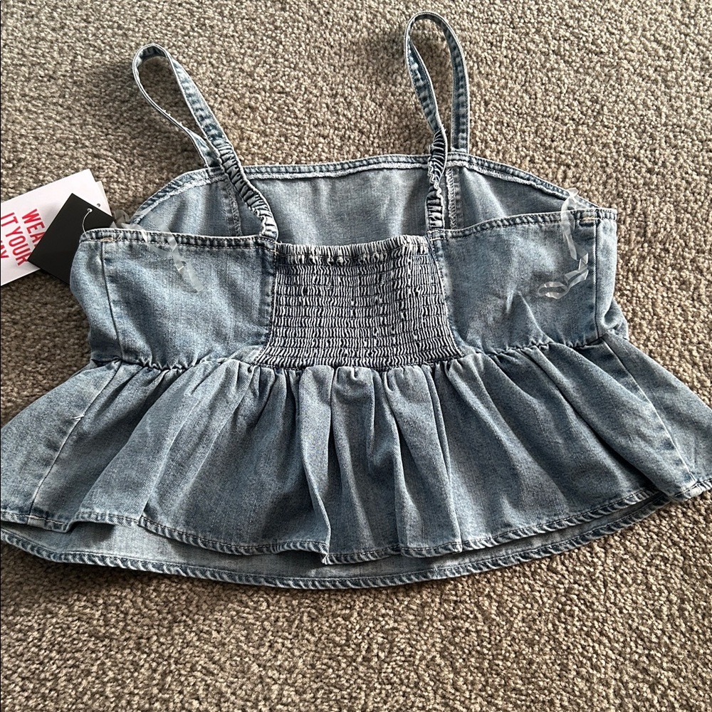 Celebrity Pink Denim Blue Peplum Top - Picture 3 of 8